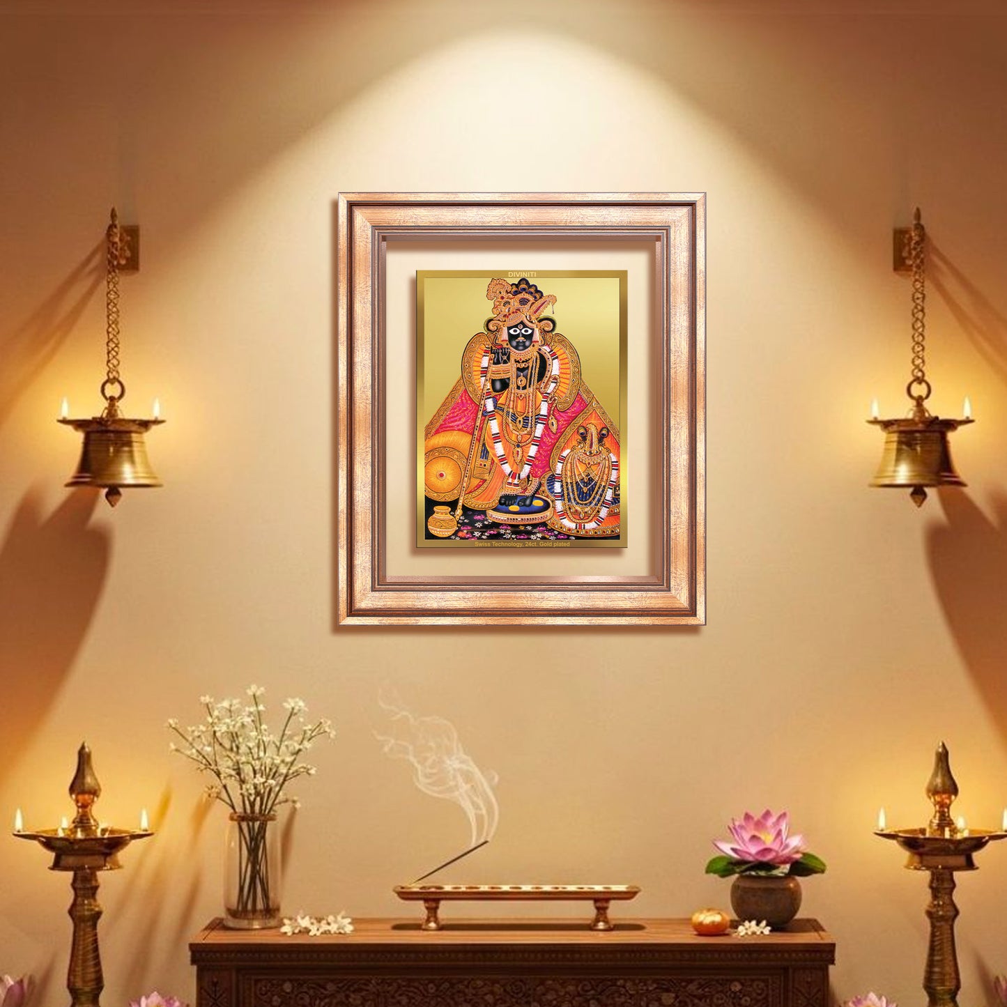 Diviniti 24K Gold Plated Banke Bihari Ji (Classic) Divine Wall Frame for Home Mandir & Office Decor | Luxury Spiritual Gift
