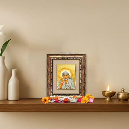 Diviniti 24K Gold Plated Sai Baba With Blessings Divine Table Top Frame for Home Mandir & Office Decor | Luxury Spiritual Gift