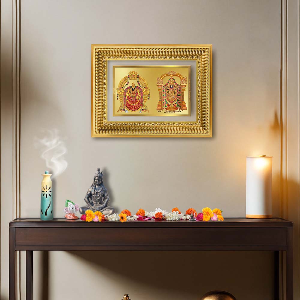 Diviniti 24K Gold Plated Padmavati And Balaji (Classic) Divine Wall Frame for Home Mandir & Office Decor | Luxury Spiritual Gift
