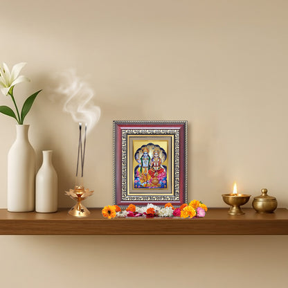 Diviniti 24K Gold Plated Vishnu Lakshmi (Classic) Divine Table Top Frame for Home Mandir & Office Decor | Luxury Spiritual Gift