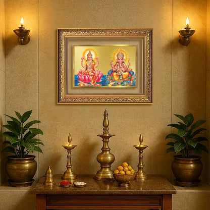 Diviniti 24K Gold Plated Lakshmi Ganesha (Classic) Divine Wall Frame for Home Mandir & Office Decor | Luxury Spiritual Gift