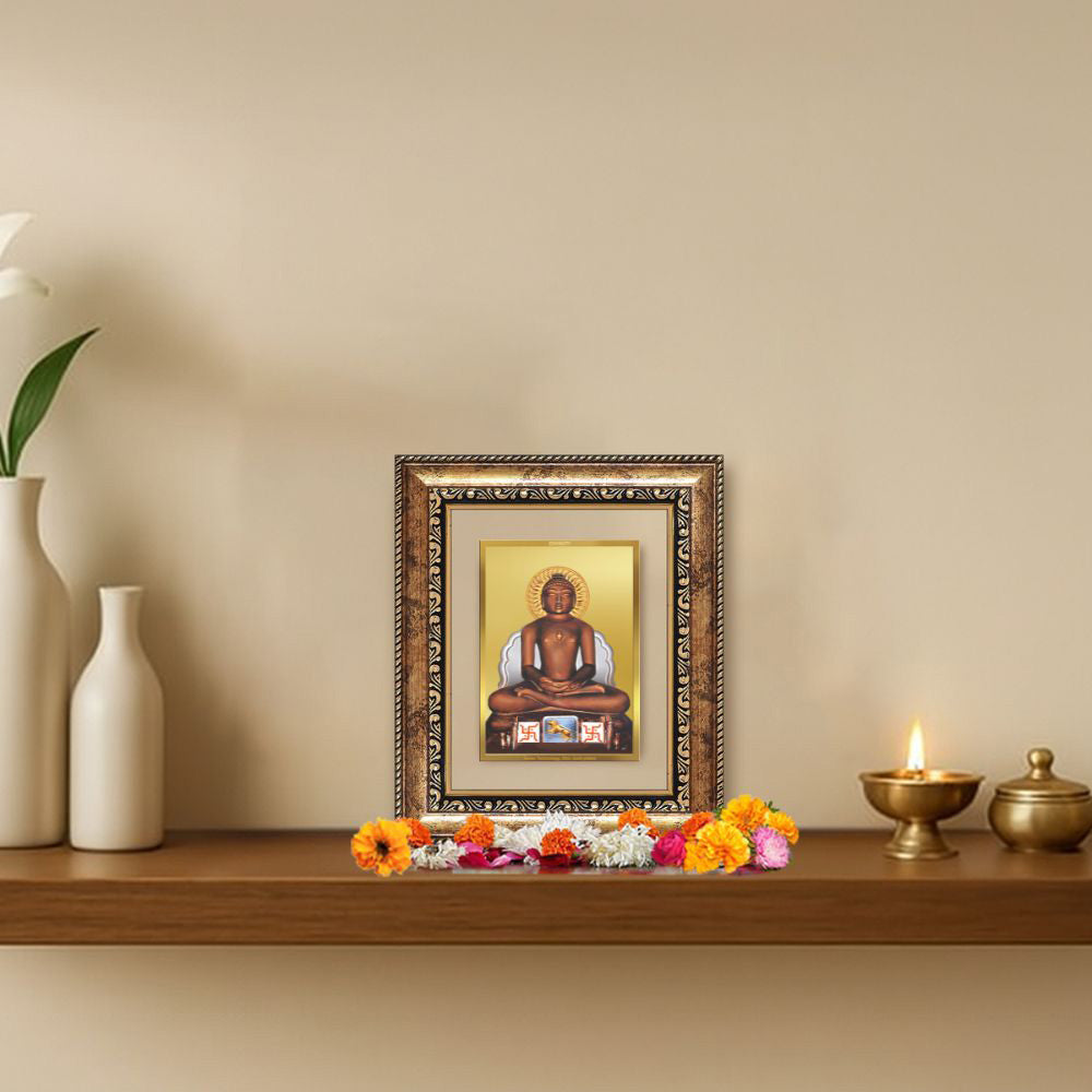 Diviniti 24K Gold Plated Mahavir Divine Table Top Frame for Home Mandir & Office Decor | Luxury Spiritual Gift