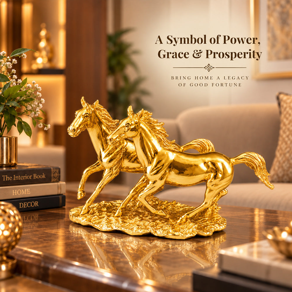 24K Gold-Plated Running Horse Pair | Premium Gift Box | 23x13 CM
