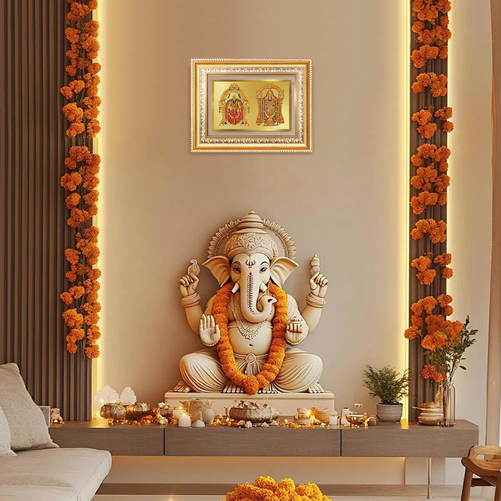 Diviniti 24K Gold Plated Padmavati And Balaji (Classic) Divine Wall Frame for Home Mandir & Office Decor | Luxury Spiritual Gift