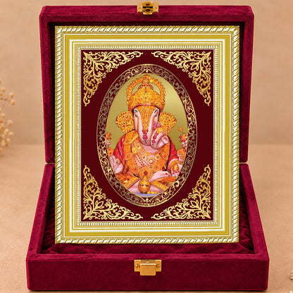 24K Gold-Plated Dagadu Ganesha Frame | Premium Gift Box | 26x20 CM