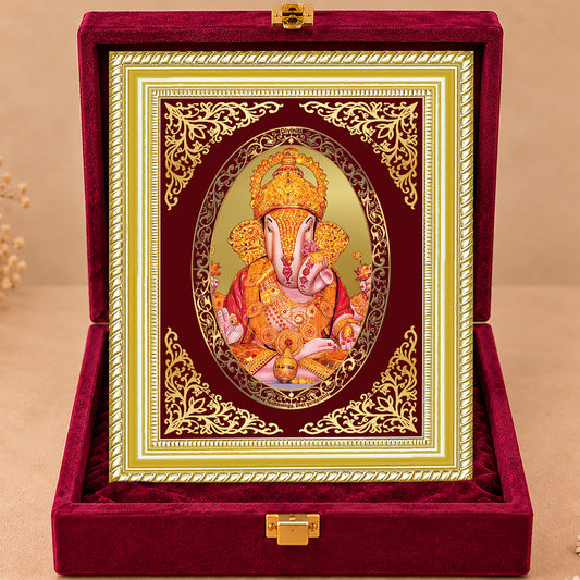 24K Gold-Plated Dagadu Ganesha Frame | Premium Gift Box | 26x20 CM