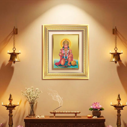 Diviniti 24K Gold Plated Ashirwad Hanuman (Classic) Divine Wall Frame for Home Mandir & Office Decor | Luxury Spiritual Gift