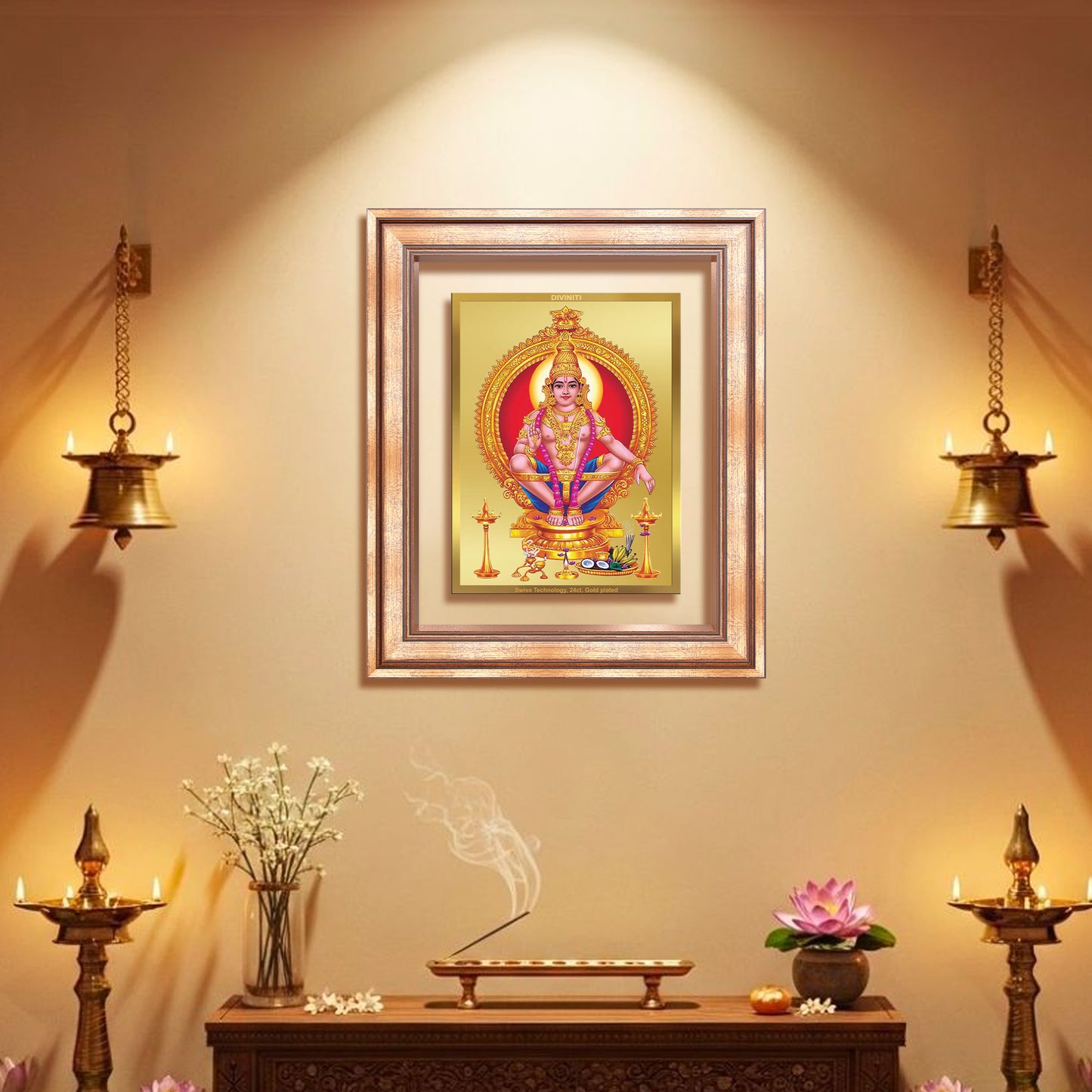 Diviniti 24K Gold Plated Ayyappan Divine Wall Frame for Home Mandir & Office Decor | Luxury Spiritual Gift