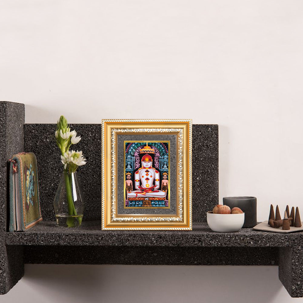 Diviniti 24K Gold Plated Adinath Divine Wall and Table Top Frame for Home Mandir & Office Decor | Premium Jain Spiritual Gift