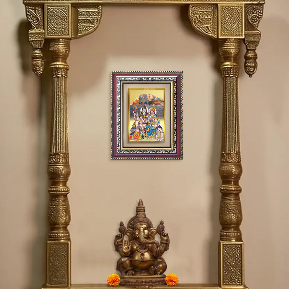 Diviniti 24K Gold Plated Shiv Parivar (Classic) Divine Wall and Table Top Frame for Home Mandir & Office Decor | Luxury Spiritual Gift