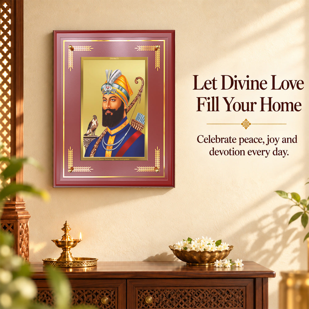 24K Gold-Plated Guru Gobind Singh MDF Frame | Premium Gift Box | 27x35 CM