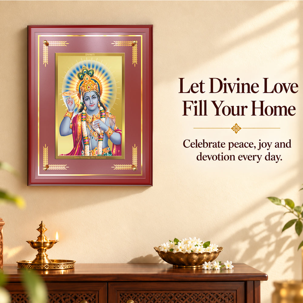 24K Gold-Plated Lord Vishnu MDF Frame | Premium Gift Box | 27x35 CM