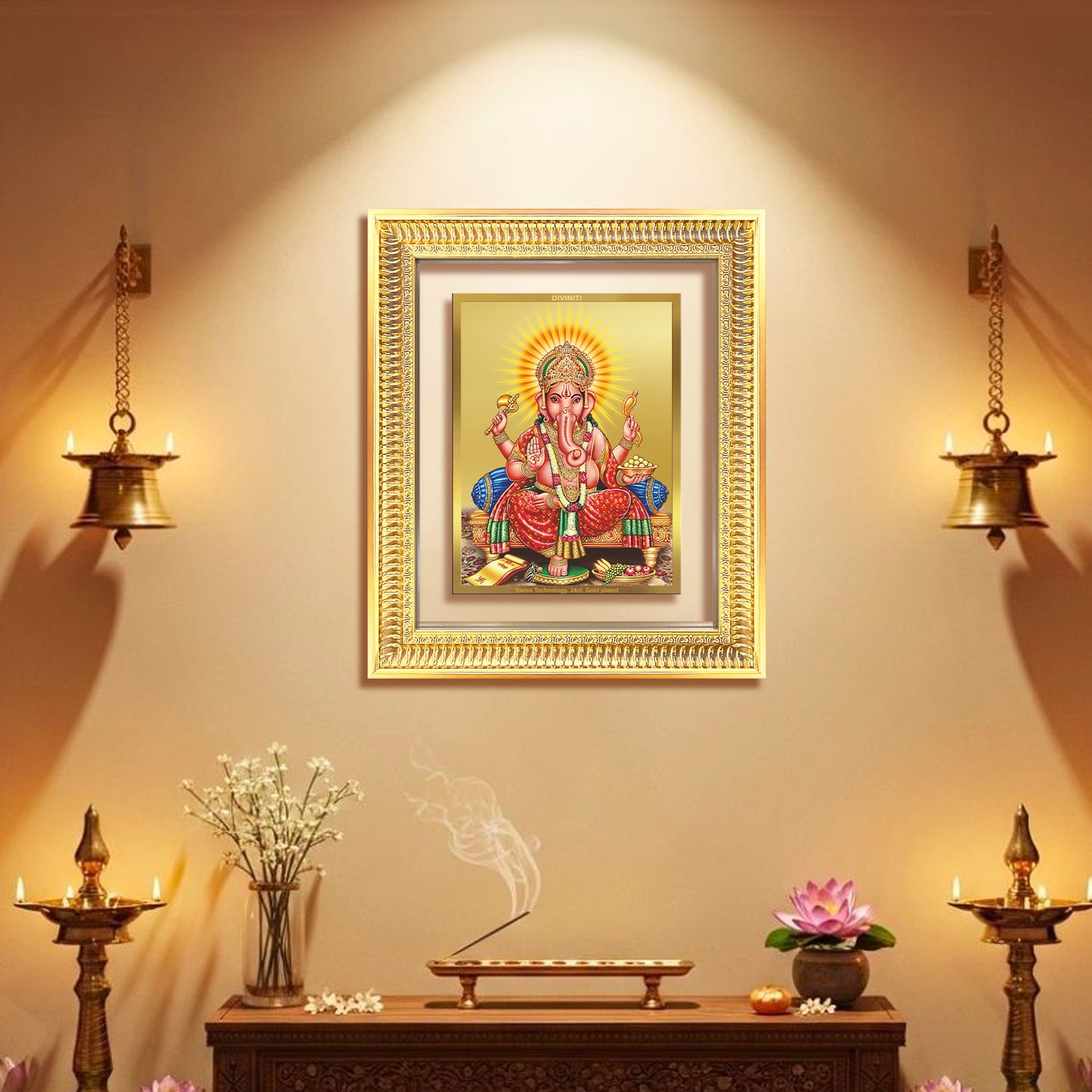 Diviniti 24K Gold Plated Ganesha (Classic) Divine Wall Frame for Home Mandir & Office Decor | Luxury Spiritual Gift