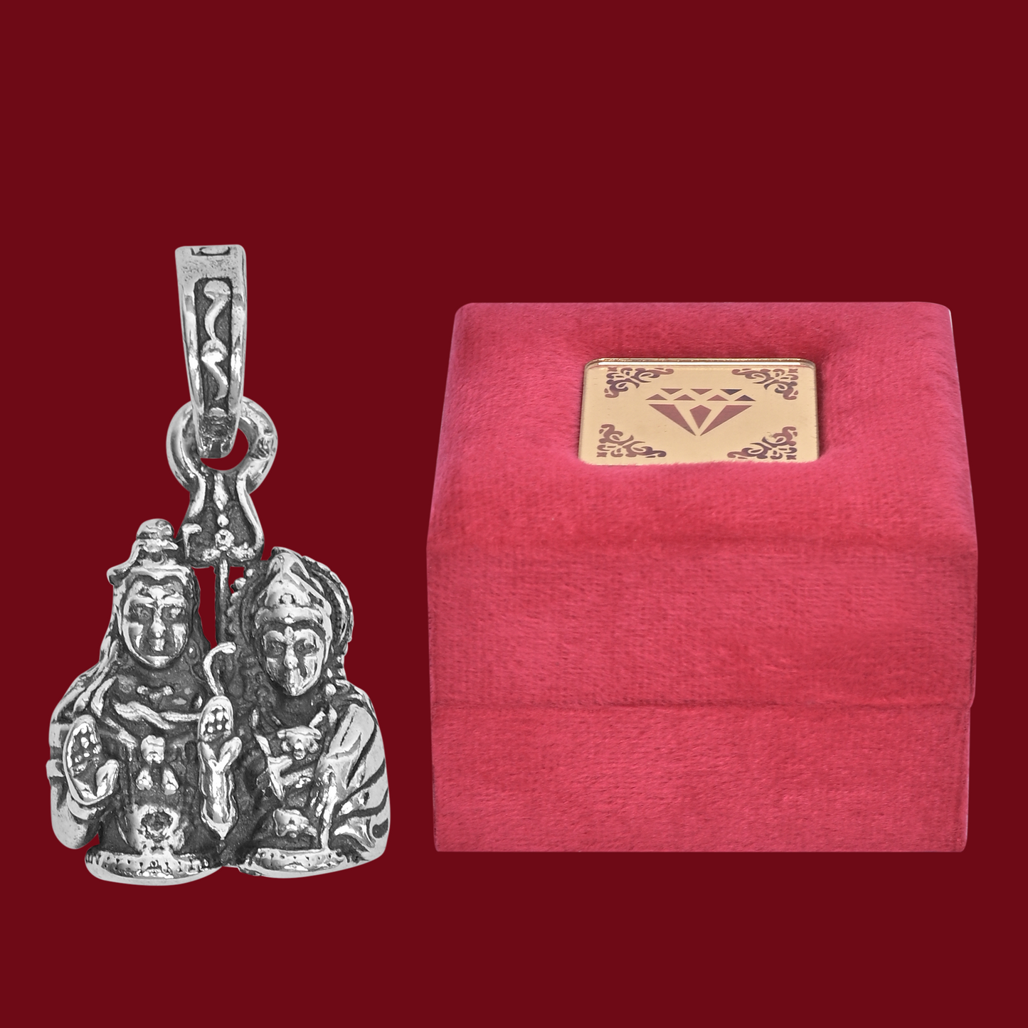 DIVINITI 925 Pure Silver Shiv Parvati Big Pendant For Men, Women & Kids Divine God Pendant For Birthday, Anniversary, Special Occasion Gift (2x2 CM 12 g)