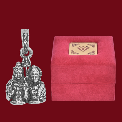 DIVINITI 925 Pure Silver Shiv Parvati Big Pendant For Men, Women & Kids Divine God Pendant For Birthday, Anniversary, Special Occasion Gift (2x2 CM 12 g)