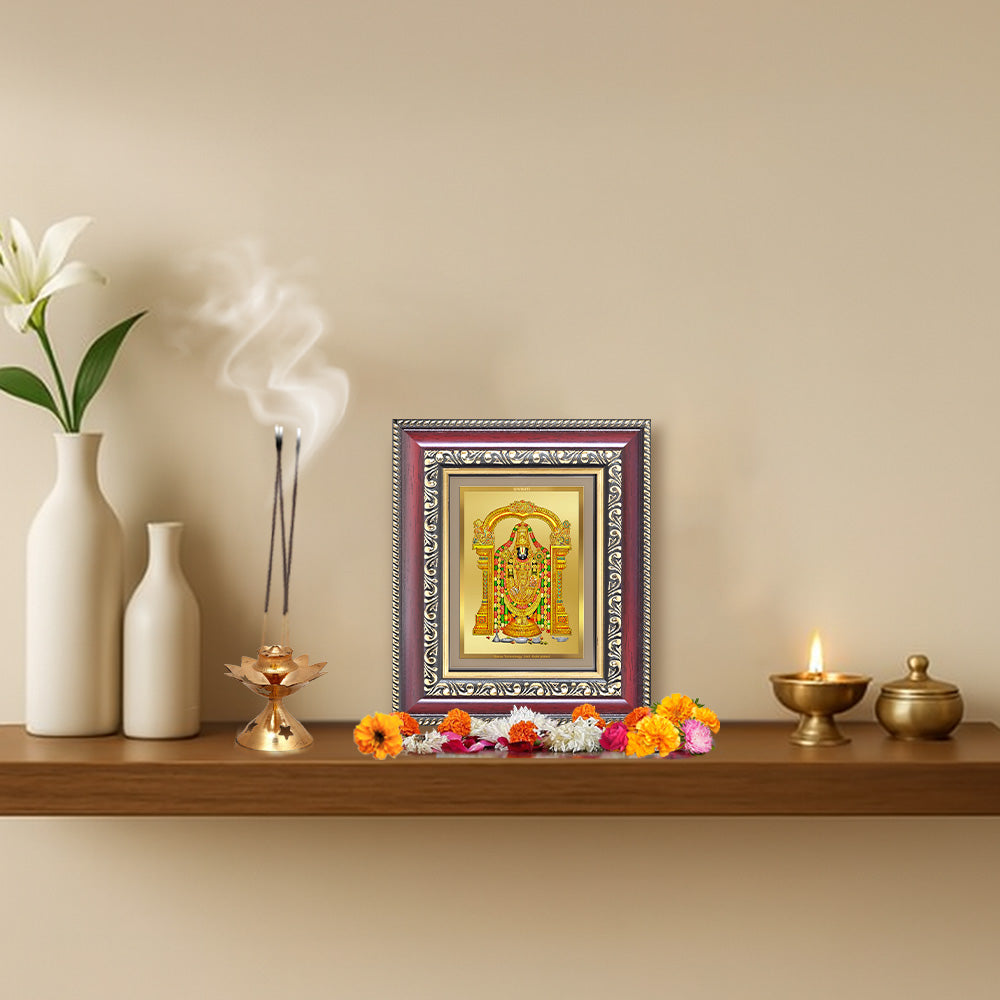 Diviniti 24K Gold Plated Tirupati Balaji Divine Table Top Frame for Home Mandir & Office Decor | Luxury Spiritual Gift