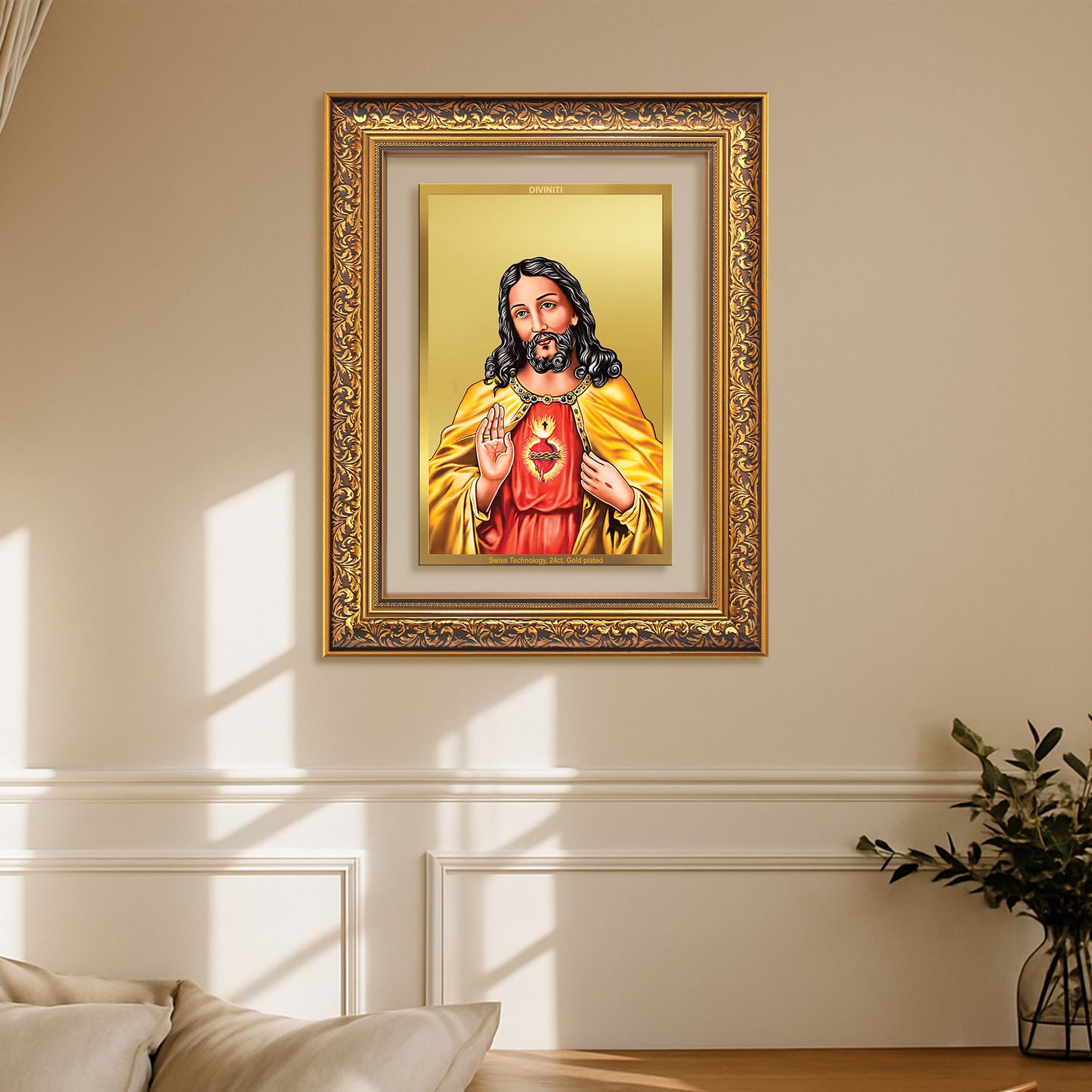 Diviniti 24K Gold Plated Jesus Christ (Classic) Divine Wall Frame for Home Mandir & Office Decor | Luxury Spiritual Gift