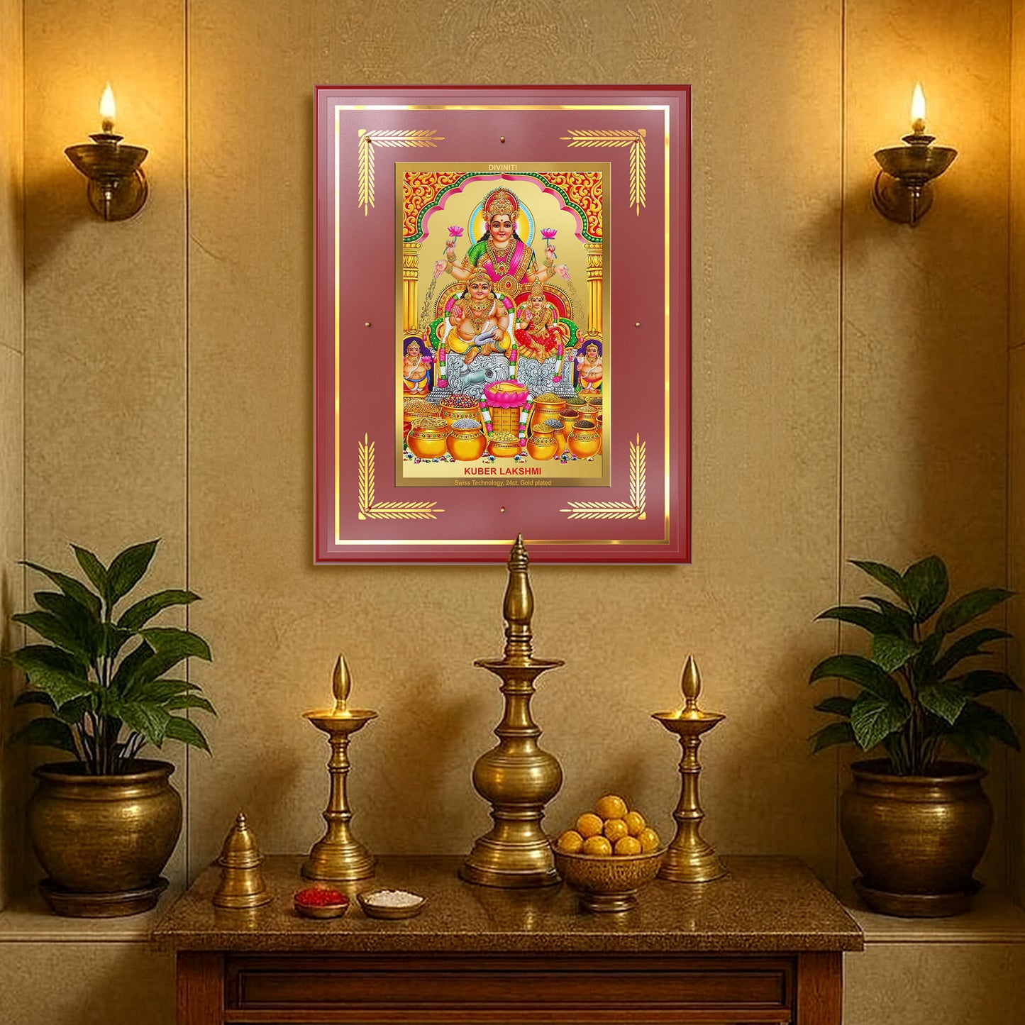 Lakshmi Kuber | Divine Wealth Duo Wall Mount Photo Frame in 24K Gold Plated Foil