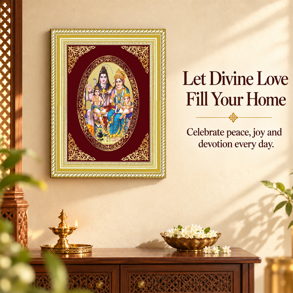24K Gold-Plated Shiva Parivaar Frame | Premium Gift Box | 35x27 CM
