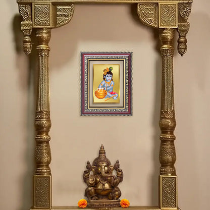 Diviniti 24K Gold Plated Bal Gopal Divine Wall and Table Top Frame for Home Mandir & Office Decor | Luxury Spiritual Gift