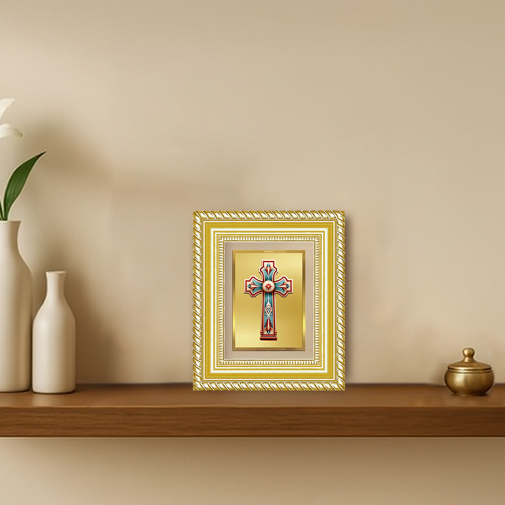 Diviniti 24K Gold Plated Holy Cross Divine Table Top Frame for Home Mandir & Office Decor | Luxury Spiritual Gift