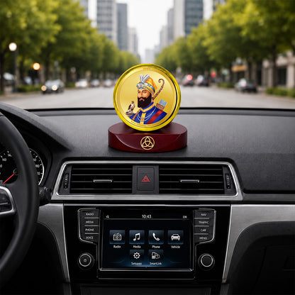 24K Gold-Plated Guru Gobind Singh Ji Car Dashboard Frame | 5x5 CM