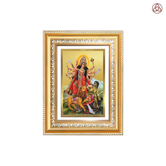 Durga-Mahishasura Mardini | Goddess Durga Slaying Mahishasura Wall & Tabletop Photo Frame in 24K Gold Plated Foil