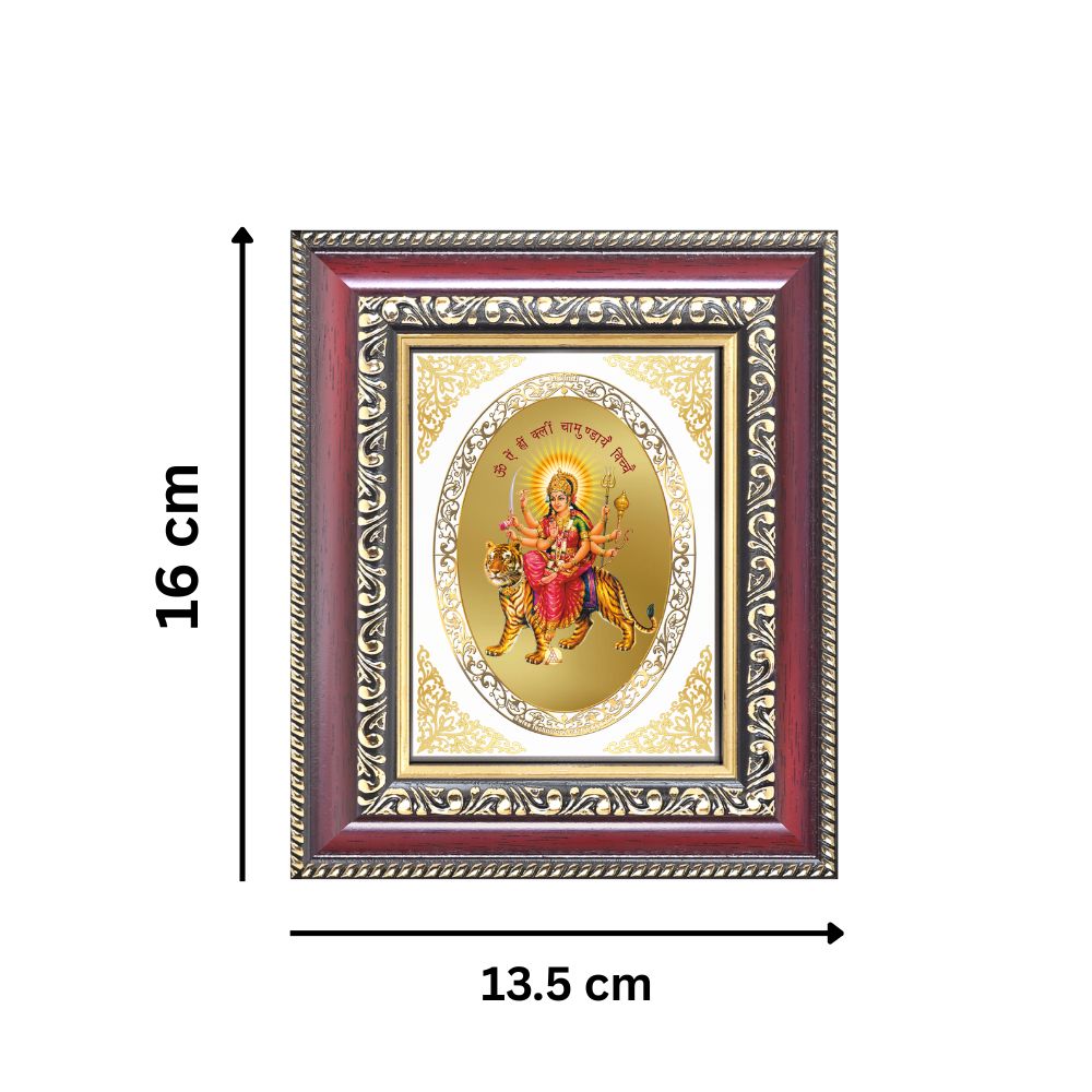 Goddess Durga Mata with Sacred Mantra Divine Shakti Protection Royal Tabletop Frame in 24K Gold Plated Foil
