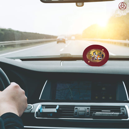 Laddu Gopal Car Dashboard Photo Frame in 24K gold-plated foil, enhancing spiritual presence while driving.