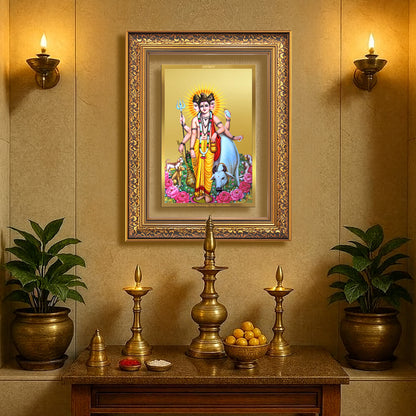 Dattatreya with Kamadhenu | Shri Dattatreya Wall Mount Photo Frame in 24K Gold Plated Foil