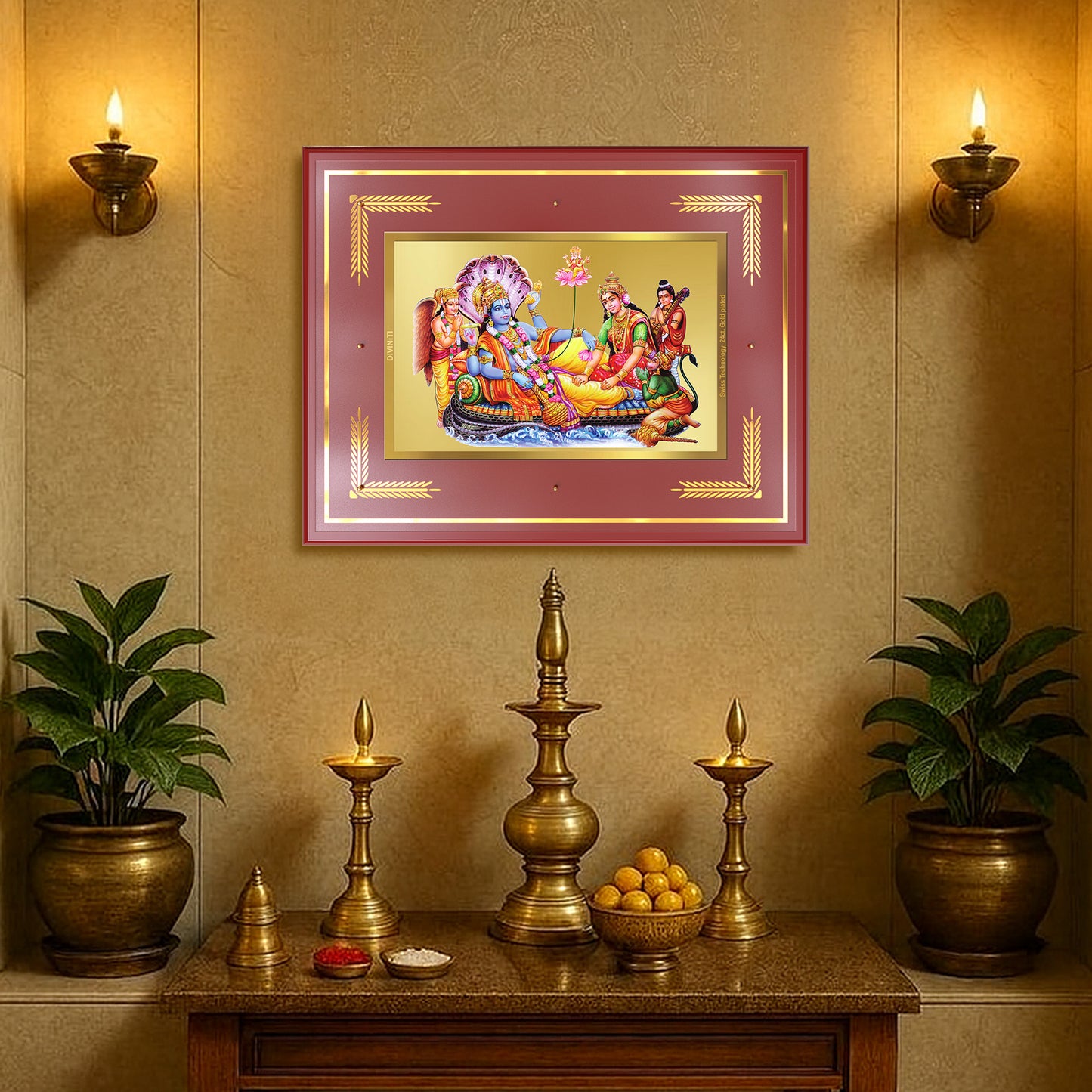 Lakshmi Vishnu Kshir Sagar | Divine Abode Wall Mount Photo Frame in 24K Gold Plated Foil
