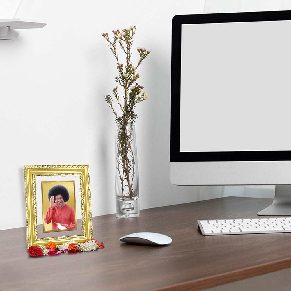 Diviniti 24K Gold Plated Satya Sai Baba (Classic) Divine Wall and Table Top Frame for Home Mandir & Office Decor | Luxury Spiritual Gift
