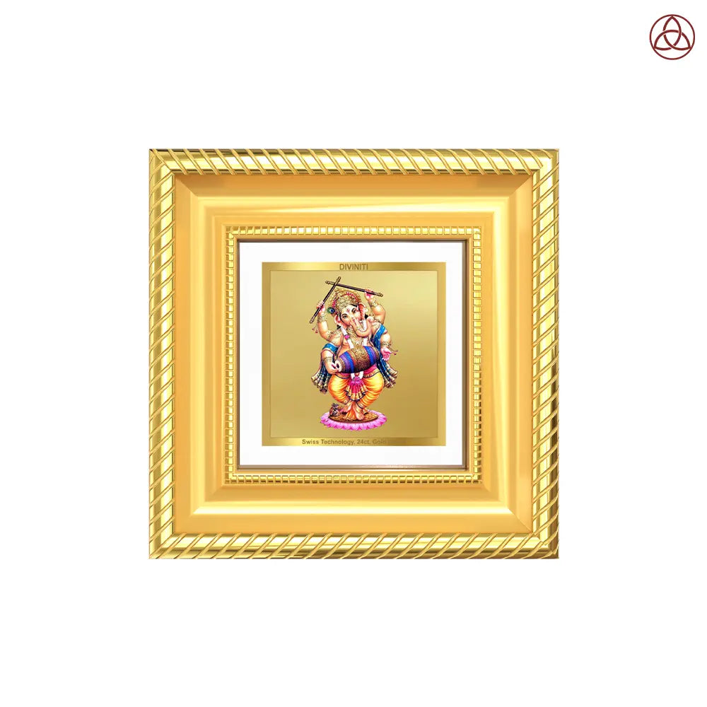 Dancing Ganesha on 24K Gold | Nritya Ganapati Tabletop Frame in 24K Gold Plated Foil