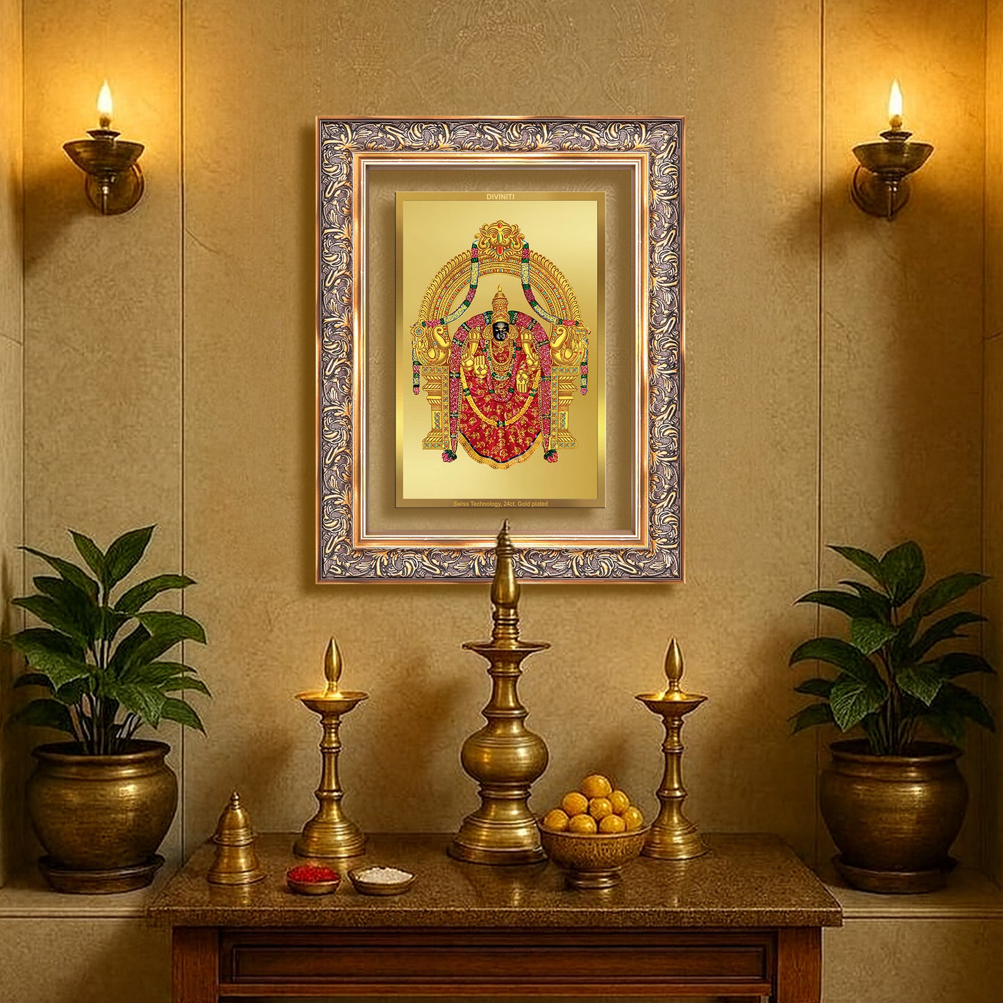 Diviniti 24K Gold Plated Padmavati (Classic) Divine Wall Frame for Home Mandir & Office Decor | Luxury Spiritual Gift