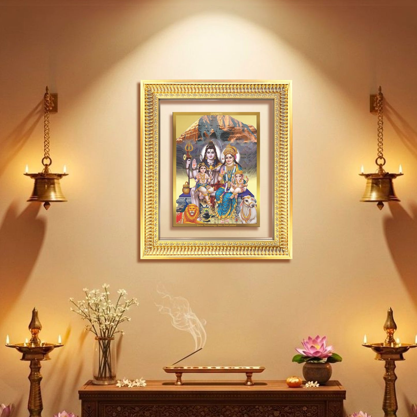 Diviniti 24K Gold Plated Shiv Parivar (Classic) Divine Wall Frame for Home Mandir & Office Decor | Luxury Spiritual Gift
