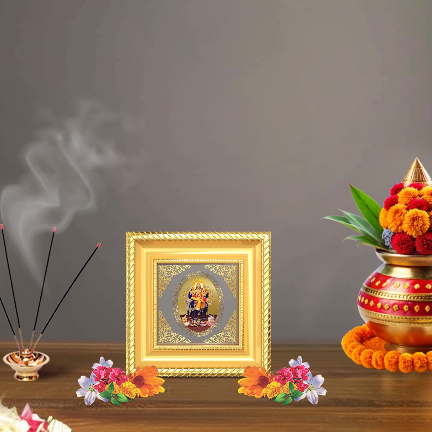 Lord Vishvakarma | Divine Architect Royal Tabletop Photo Frame in 24K Gold Plated Foil