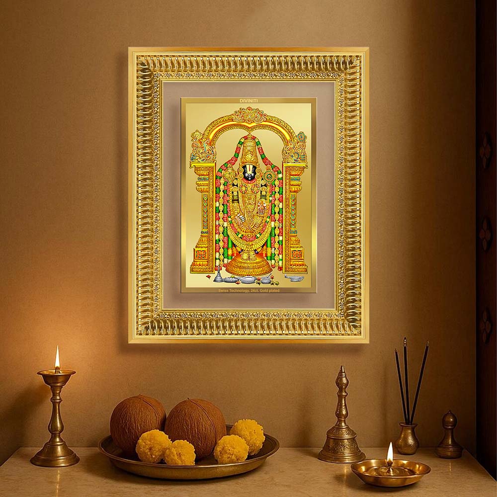 Diviniti 24K Gold Plated Tirupati Balaji Divine Wall Frame for Home Mandir & Office Decor | Luxury Spiritual Gift