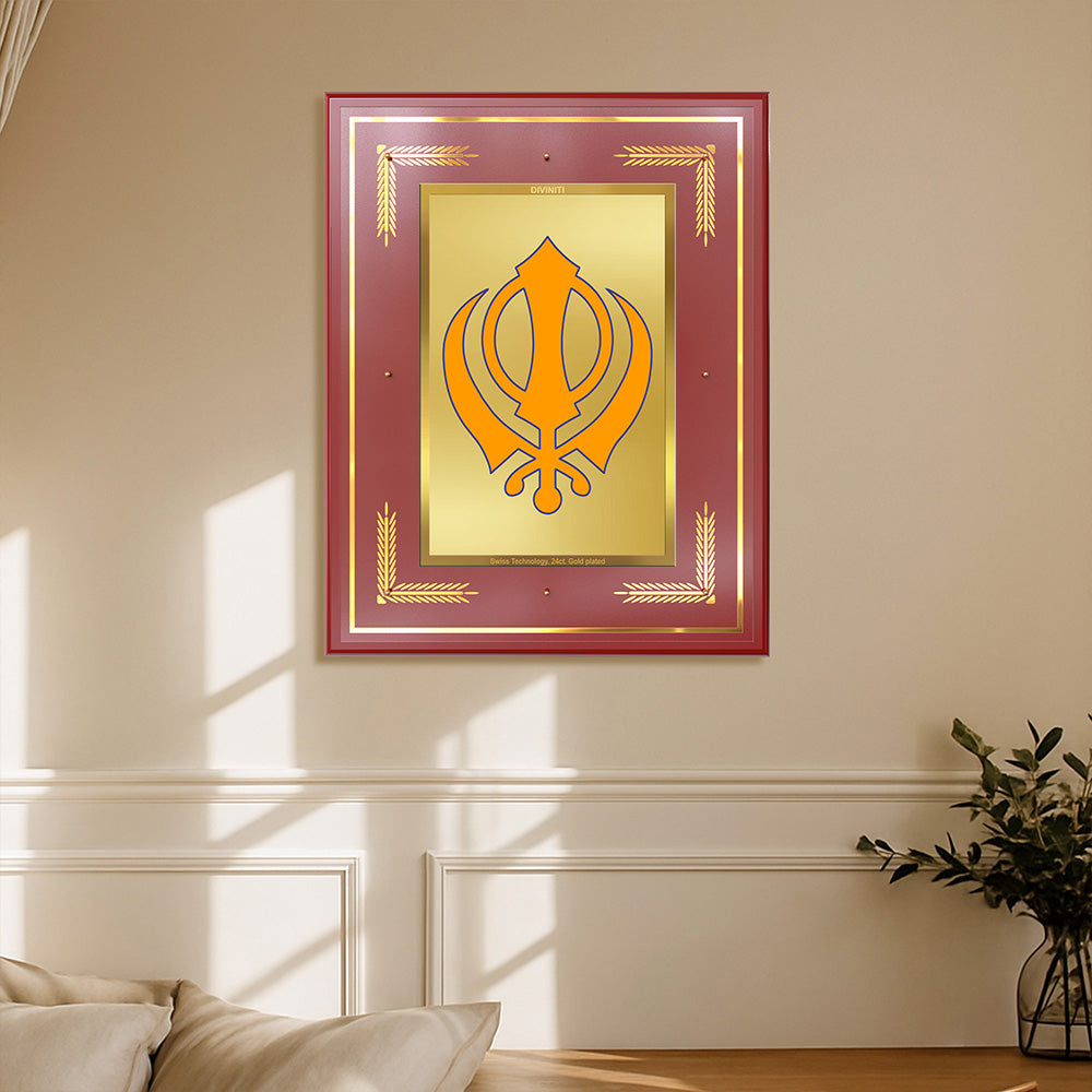 Khanda Sahib Wall Photo Frame in 24K Gold Plated Foil | Faith, Courage & Divine Protection