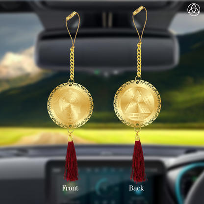Diviniti 24K Gold Plated Double Sided Hanuman & Yantra Car Dangler|6CM Hanuman Hanging Car Decor|Luxurious 24K Gold Plated Dangler For Car|Divine Car Accessories For Positive Energy & Protection