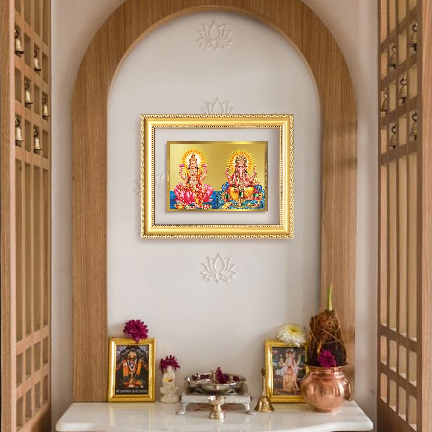 Diviniti 24K Gold Plated Lakshmi Ganesha (Classic) Divine Wall Frame for Home Mandir & Office Decor | Luxury Spiritual Gift