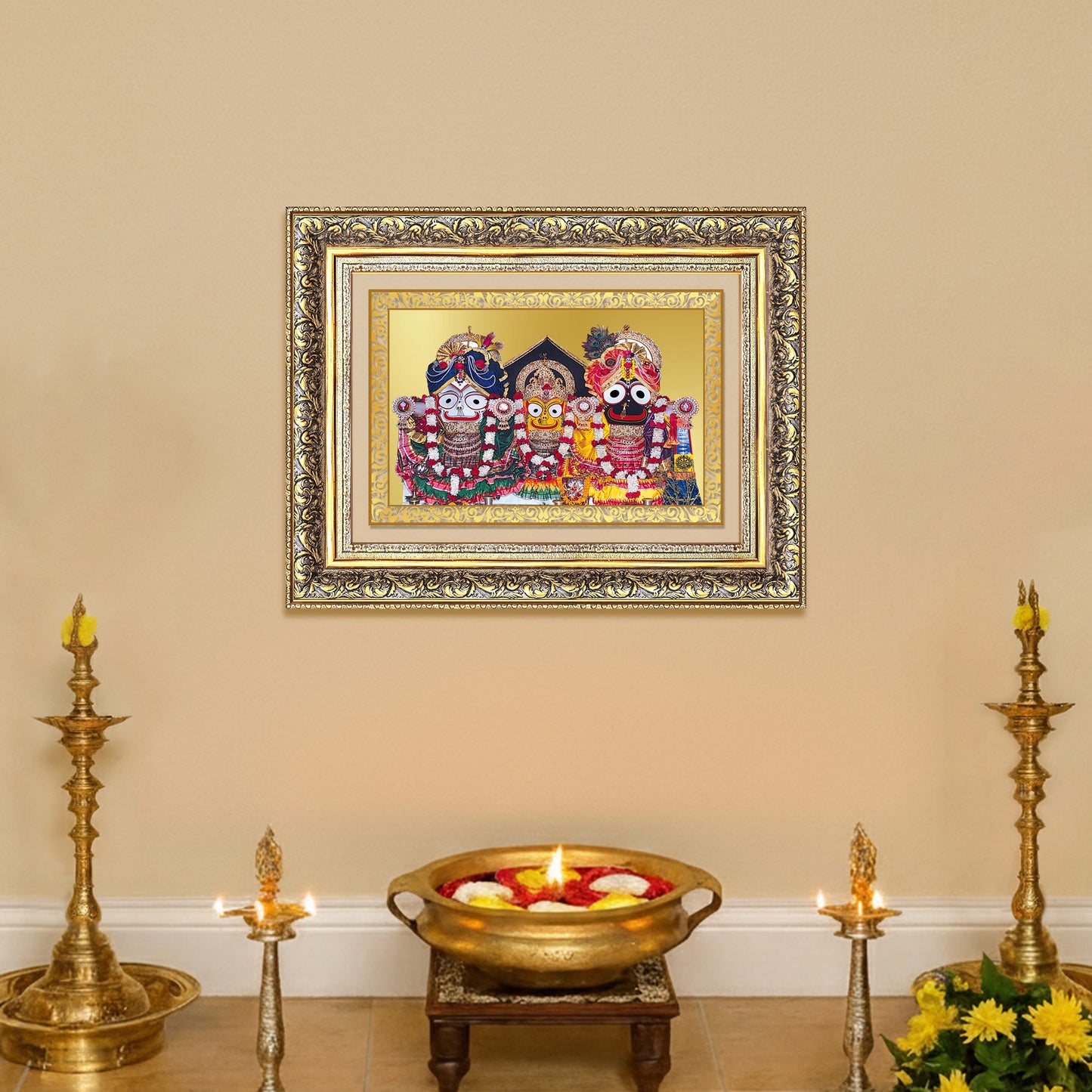 Diviniti 24K Gold Plated Jagannath Subhadra Balabhadra (Classic) Divine Wall Frame for Home Mandir & Office Decor | Luxury Spiritual Gift