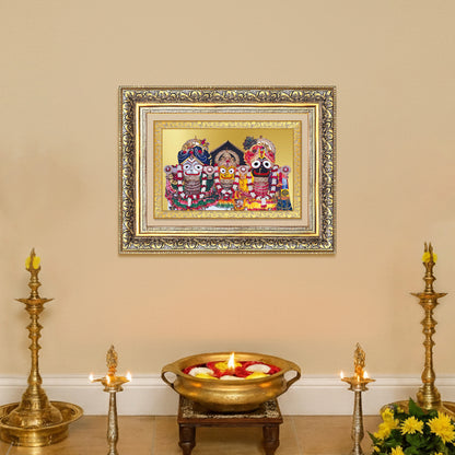 Diviniti 24K Gold Plated Jagannath Subhadra Balabhadra (Classic) Divine Wall Frame for Home Mandir & Office Decor | Luxury Spiritual Gift
