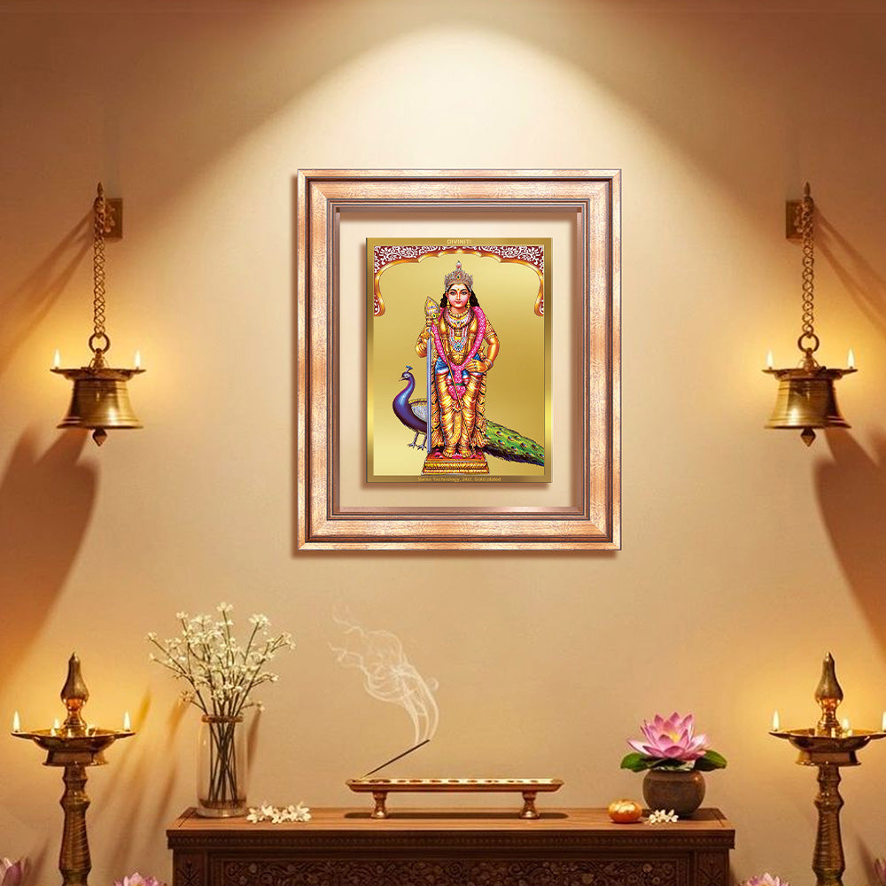 Diviniti 24K Gold Plated Murugan (Classic) Divine Wall Frame for Home Mandir & Office Decor | Luxury Spiritual Gift