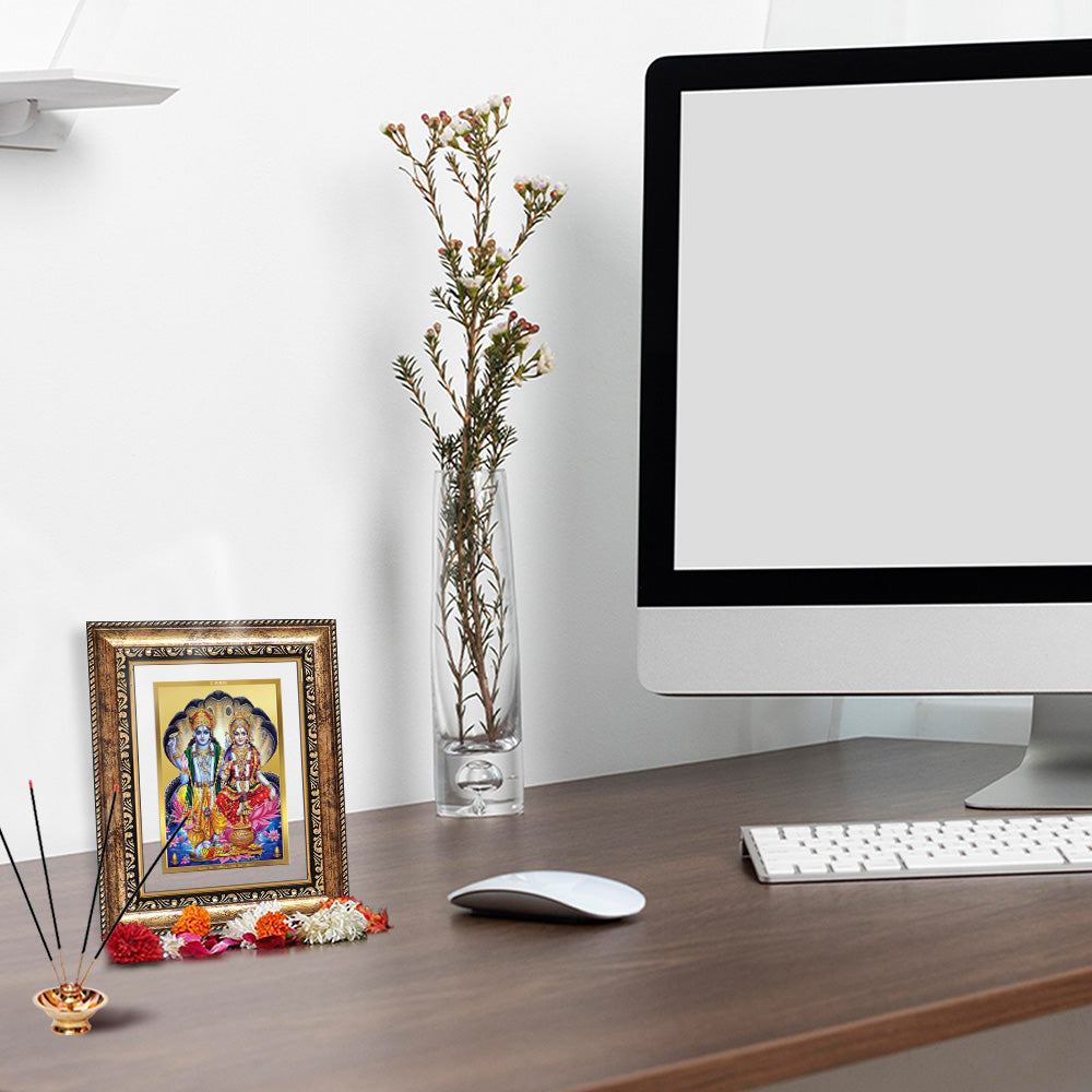 Diviniti 24K Gold Plated Vishnu Lakshmi (Classic) Divine Wall and Table Top Frame for Home Mandir & Office Decor | Luxury Spiritual Gift