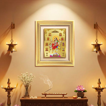 Diviniti 24K Gold Plated Nav Durga (Classic) Divine Wall Frame for Home Mandir & Office Decor | Luxury Spiritual Gift