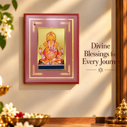 24K Gold-Plated Dagdu Ganesha MDF Frame | Premium Gift Box | 22 x18 CM