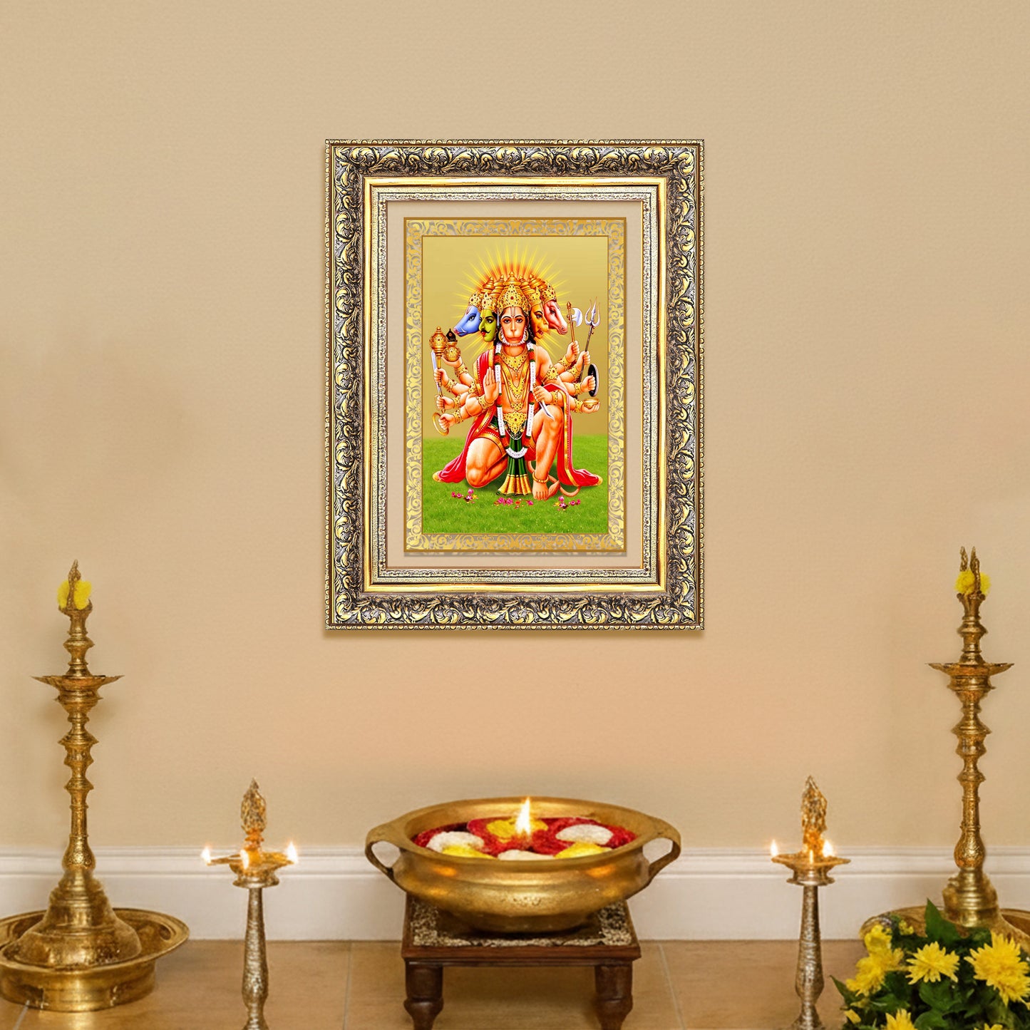 Diviniti 24K Gold Plated Panchmukhi Hanuman (Classic) Divine Wall Frame for Home Mandir & Office Decor | Luxury Spiritual Gift