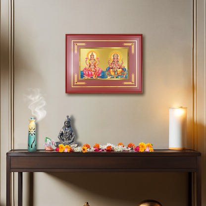 Diviniti 24K Gold Plated Lakshmi & Ganesha Blessing Tabletop Photo Frame | Wealth, Prosperity & Divine Grace
