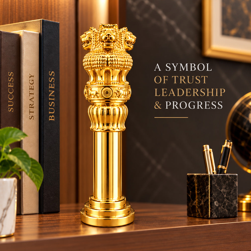 24K Gold-Plated Ashoka Stambh | Premium Gift Box | 27x7 CM