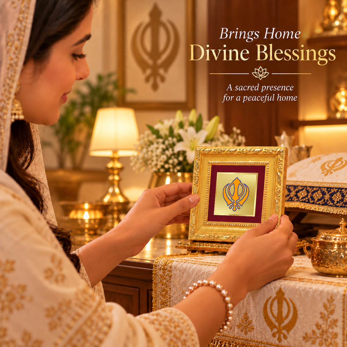 24K Gold-Plated Khanda Sahib Frame | Premium Gift Box | 10x10 CM